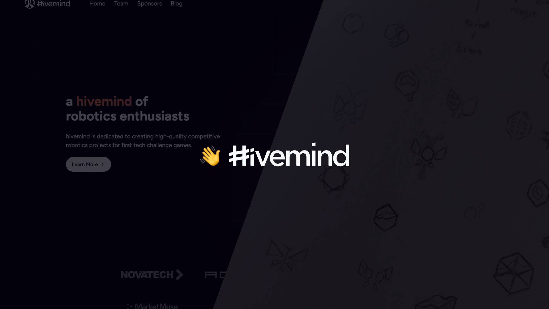 Old hivemind website and logo iterations, with a waving emoji on the top and the logo in our typeface